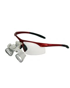 ErgonoptiX Active Safety Frame - Red - with grey micro-galilean-loupes-2.5x